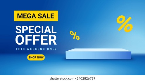 Colorful discount Mega sale podium promo background. Sale banner hot discount super offer template