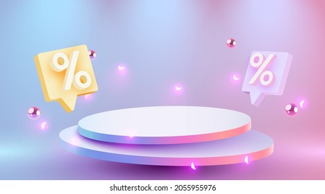 Colorful discount sale podium. Special offer composition. Vector illustration