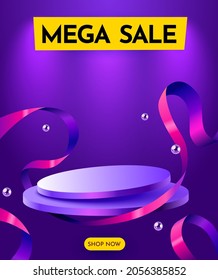 Colorful discount sale podium. Special offer composition. Vector illustration