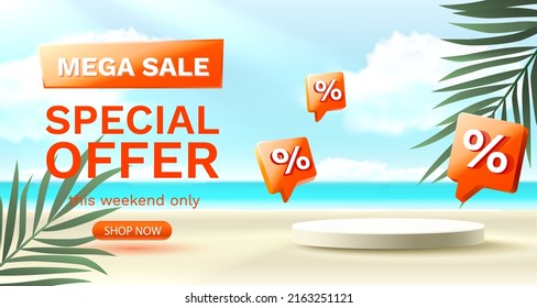 Colorful discount sale podium. Special offer composition. Vector illustration