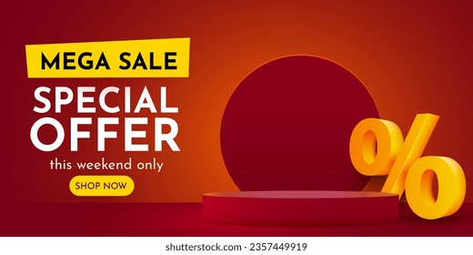 Colorful discount sale podium. Special offer composition. Vector illustration