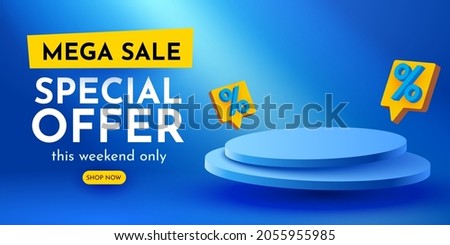 Colorful discount sale podium. Special offer composition. Vector illustration 商業照片 © 