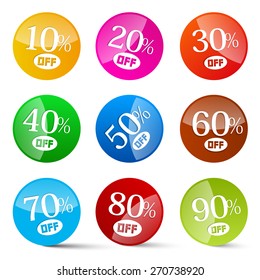 Colorful Discount Vector Circles Set Labels Isolated on White
