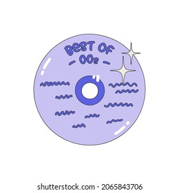 Ein buntes Disc-Symbol ist eine Musiksammlung. Nostalgie für die 2000 Jahre. Y2k-Stil. Einfache flache lineare Vektorgrafik einzeln auf weißem Hintergrund.