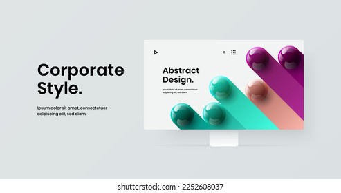 Colorful display mockup landing page template. Clean site design vector layout.
