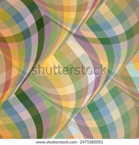 Colorful distorted rectangles projected onto curvy, ball like surfaces creating modern, 3D feel pattern