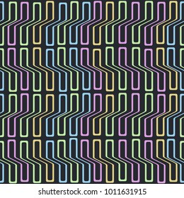 Colorful distorted rounded rectangle shapes pattern on dark background. Vector illustration. Abstract geometric wallpaper texture.