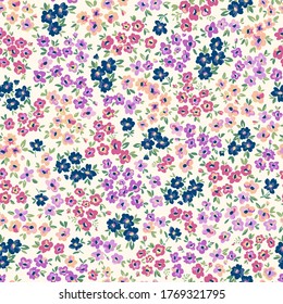 Colorful ditsy flowers. Hand drawn vector seamless pattern in trendy style. Use for print, textile, surface design, fashion wear