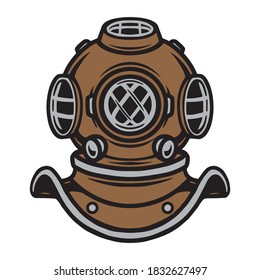 Colorful diver helmet template in vintage style isolated vector illustration