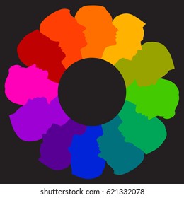 Un colorido círculo diverso de caras con espacio para el texto
