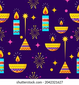 Colorful Diwali Theme Seamless Pattern Background.