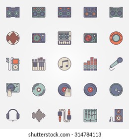 Colorful DJ icons set - vector collection of flat DJ music signs or logo elements