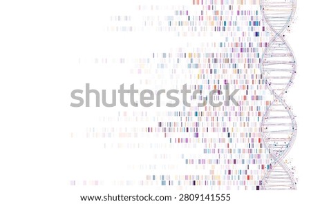Colorful DNA double helix combined with pixel-style genetic data strands on white background, representing science, biotech, and genomic research.