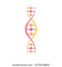 Colorful DNA molecules helical structure or twisted spiral chromosome strand vector illustration isolated on white background. Nano or bio technology icon medical concept.