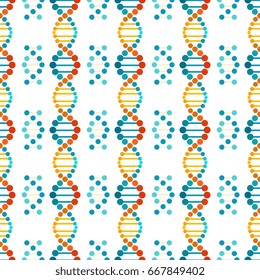 Colorful DNA spiral seamless pattern - genetic, biological or medicinal texture. Vector illustration