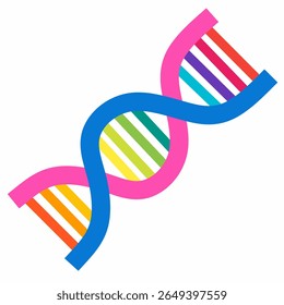 Colorful DNA strand illustration with vibrant rainbow colors. Ideal for genetics, biology, and molecular science themed designs or learning materials.