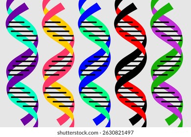 Colorful DNA strands represent genetic diversity and the complexity of life forms in a scientific illustration