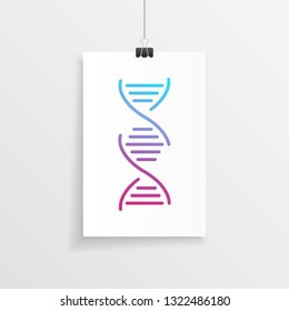 Colorful DNA symbol on hanging white paper. Symbol of medicine, biotechnology and gene manipulation.