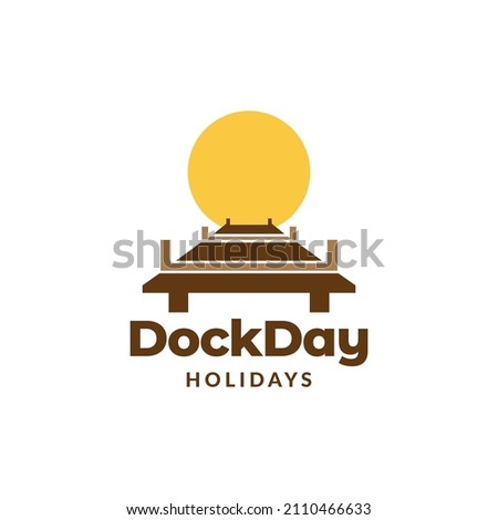 colorful dock with sunset logo design, vector graphic symbol icon sign illustration