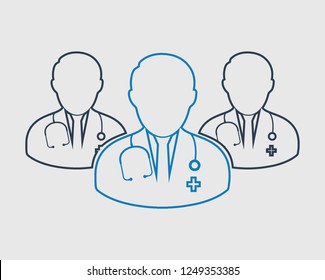 Colorful Doctor Team Icon on gray Background.