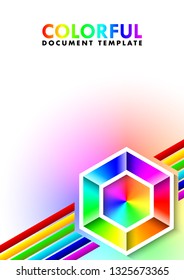 Colorful document template with lines and hexagonal symbol