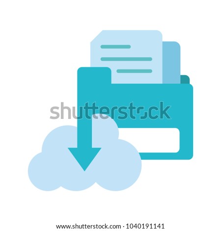 colorful documents inside file folder and cloud downloading