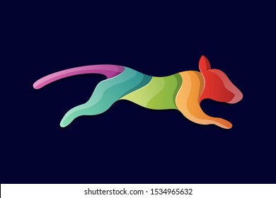 Colorful dog agility training vector logo. Colorful pet logo. Cat logo design, Animal, Colorful, Creative logo. Cute cat silhouette jump