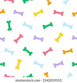 Colorful dog bones pattern. Seamless vector print with bright flat bones. Simple doggy pattern.