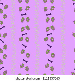 Colorful dog footprint and bone path seamless pattern. Sweet paw bone seamless template, isolated on contrast color backdrop. Drawn silhouette vector for business purposes or design print.
