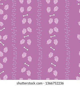 Colorful dog footprint and bone path seamless pattern. Colored paw bone seamless template, isolated on contrast color background. Drawn silhouette vector for marketing purposes or placard print.