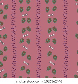 Colorful dog footprint and bone trace seamless pattern. Colored paw bone seamless template, isolated on contrast color background. Drawn silhouette vector for business purposes or design print.