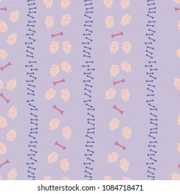 Colorful dog footprint and bone trace seamless pattern. Cute paw bone seamless template, isolated on contrast color background. Drawn silhouette vector for corporate purposes or brochure print.
