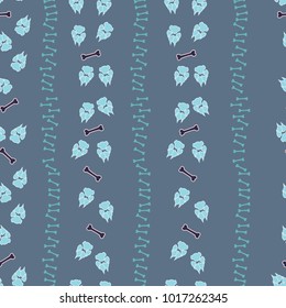 Colorful dog footprint and bone trail seamless pattern. Cute paw bone seamless template, isolated on contrast color backdrop. Drawn silhouette vector for business purposes or flyer print.