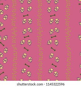 Colorful dog footprint and bone trail seamless pattern. Cool paw bone seamless template, isolated on contrast color background. Drawn silhouette vector for business purposes or placard print.