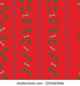 Colorful dog footprint and bone trek seamless pattern. Trendy paw bone seamless template, isolated on contrast color backdrop. Drawn silhouette vector for business purposes or placard print.