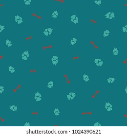 Colorful dog footprint and bone vector seamless pattern. Cute paw bone seamless template, isolated on contrast color backdrop. Drawn silhouette clipart for marketing purposes or design print.
