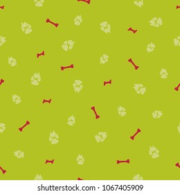 Colorful dog footprint and bone vector seamless pattern. Trendy paw bone seamless template, isolated on contrast color background. Drawn silhouette clipart for web purposes or wallpaper print.