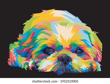 colorful dog head with cool isolated pop art style backround. WPAP style