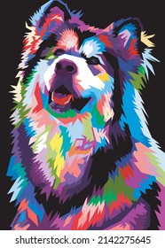 colorful dog head with cool isolated pop art style backround. WPAP style