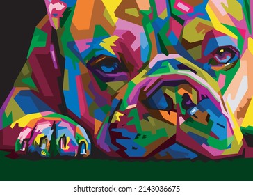 colorful dog head with cool isolated pop art style backround. WPAP style