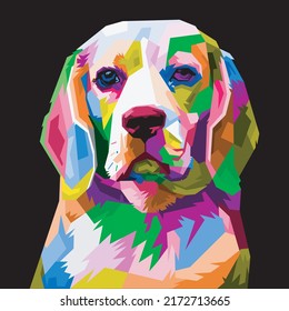 colorful dog head with cool isolated pop art style backround.