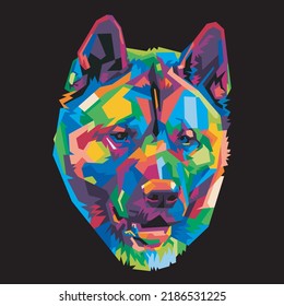 colorful dog head with cool isolated pop art style backround.