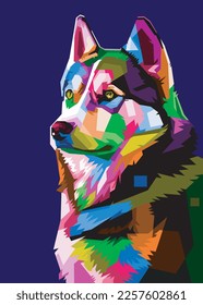 colorful dog head with cool isolated pop art style backround. WPAP style