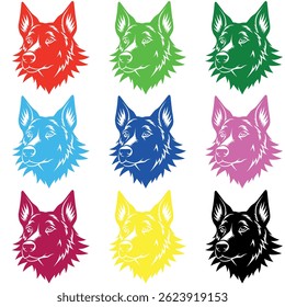  Colorful Dog Head Illustration. Stylized Dog Heads in Various Colors on White Background