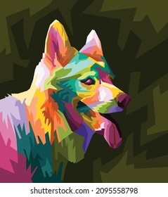 Colorful dog head on pop art portrait style isolated decoration