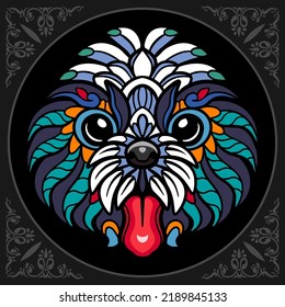 Colorful Dog head zentangle arts isolated on black background