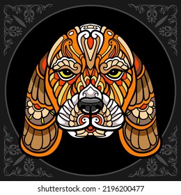 Colorful dog head zentangle arts isolated on black background