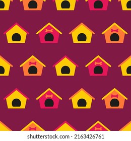 Colorful Dog House Seamless Pattern.