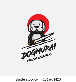 colorful dog mascot hold samurai sword logo icon vector template inspiration