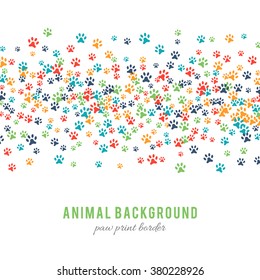 Colorful Dog Paw Prints Background Isolated On White Background. Abstract Animal Graphic. Vector Illustration 